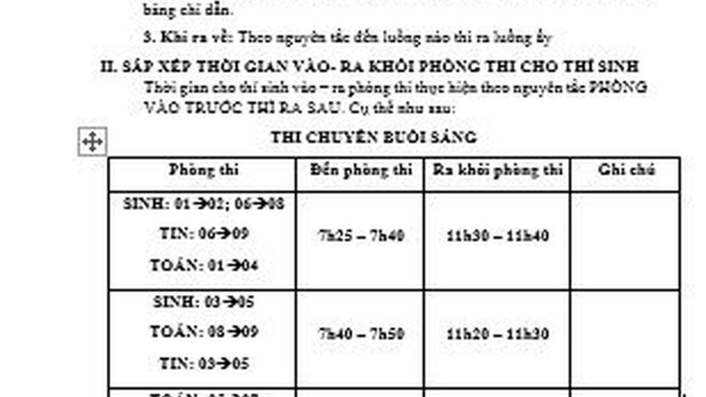 Hướng dẫn phân luồng di chuyển và thời gian vào - ra khỏi phòng thi kỳ thi tuyển sinh lớp 10 THPT năm học 2021-2022 (Áp dụng thi chuyên trong ngày 14/6/2021)