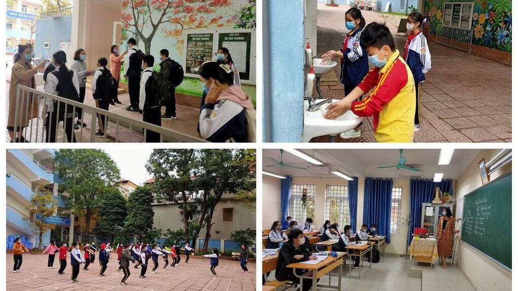 Học sinh trường THCS Ba Đình hân hoan trong ngày đầu trở lại trường sau thời gian tạm dừng đến trường phòng, chống dịch Covid