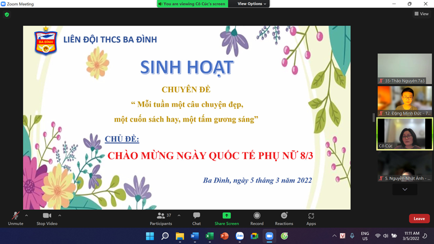 Liên Đội trường THCS Ba Đình tổ chức sinh hoạt chuyên đề “Chào mừng Ngày Quốc tế Phụ nữ 8/3”