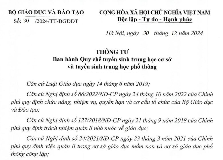 Bộ GDĐT ban hành Thông tư về quy chế tuyển sinh trung học cơ sở và tuyển sinh trung học phổ thông