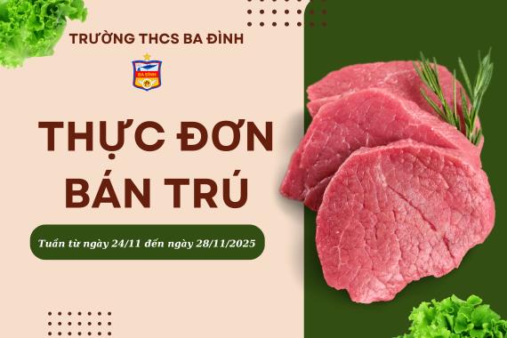 Thực đơn bán trú tuần từ ngày 24/11 đến hết ngày 28/11/2025