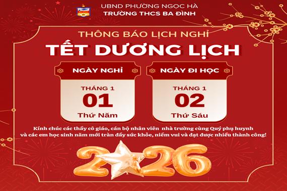 Trường THCS Ba Đình thông báo lịch nghỉ Tết Dương lịch 2026