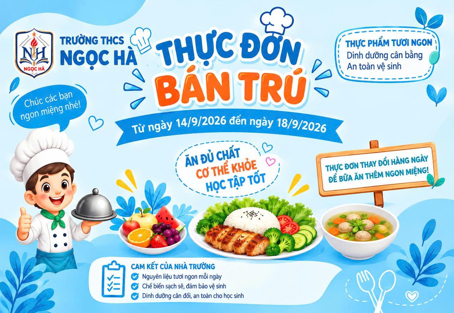 Thực đơn bán trú tuần từ 14/9 đến hết ngày 18/9/2026