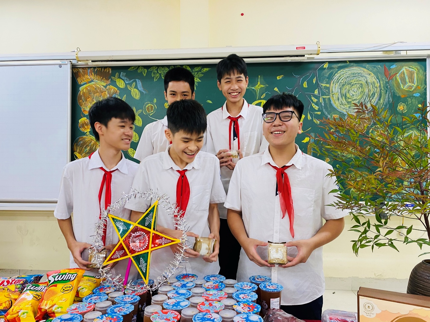 A group of boys standing in front of a table with food and a star

AI-generated content may be incorrect.